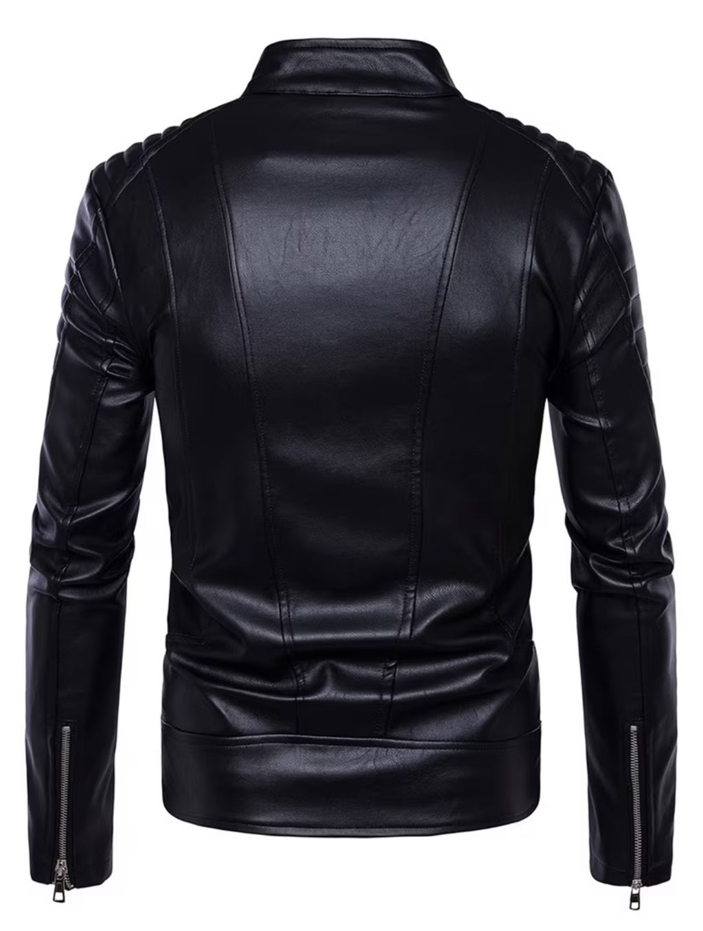 Classic Black Faux Leather Biker Jacket for Men