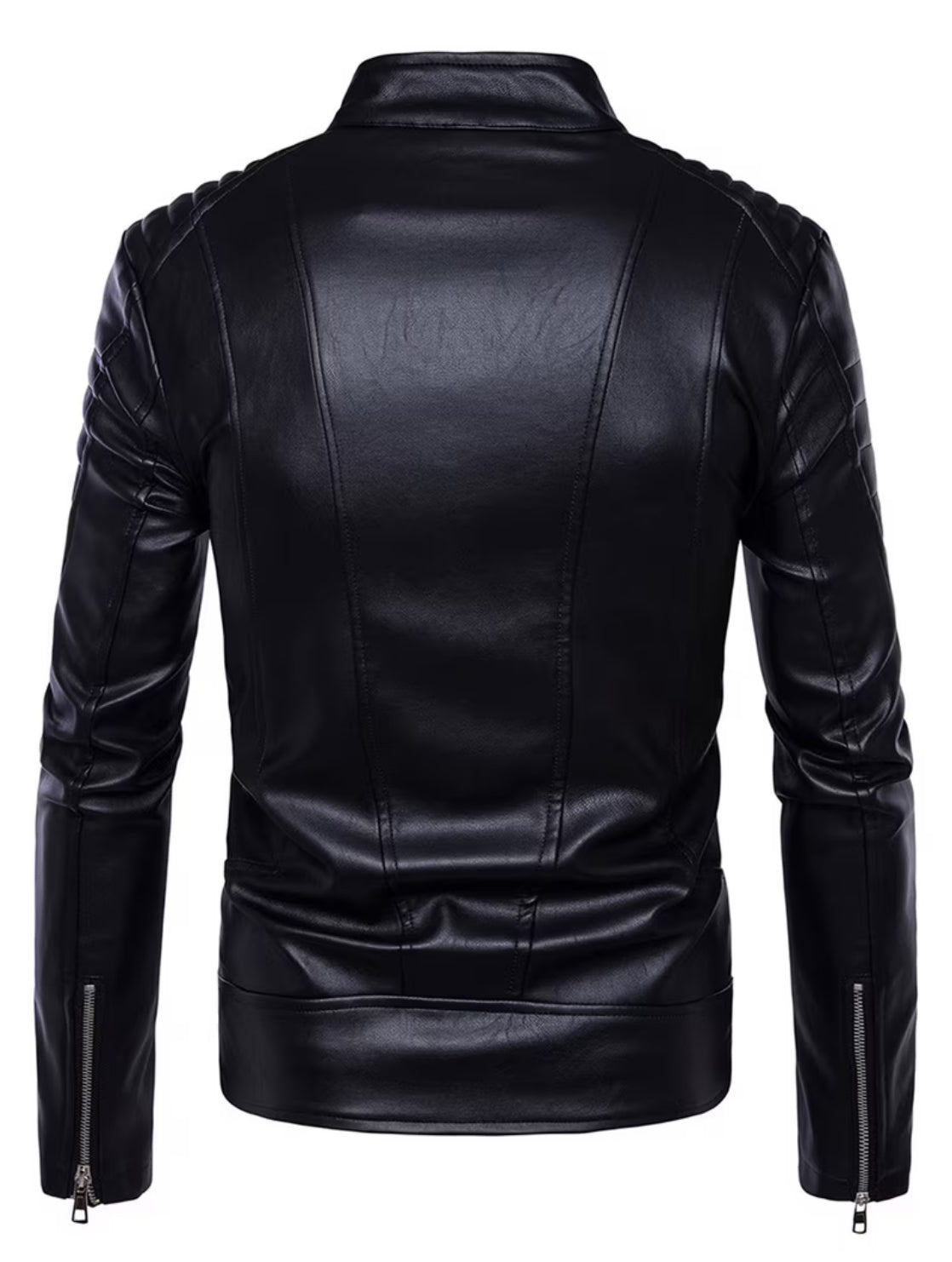 Classic Black Faux Leather Biker Jacket for Men