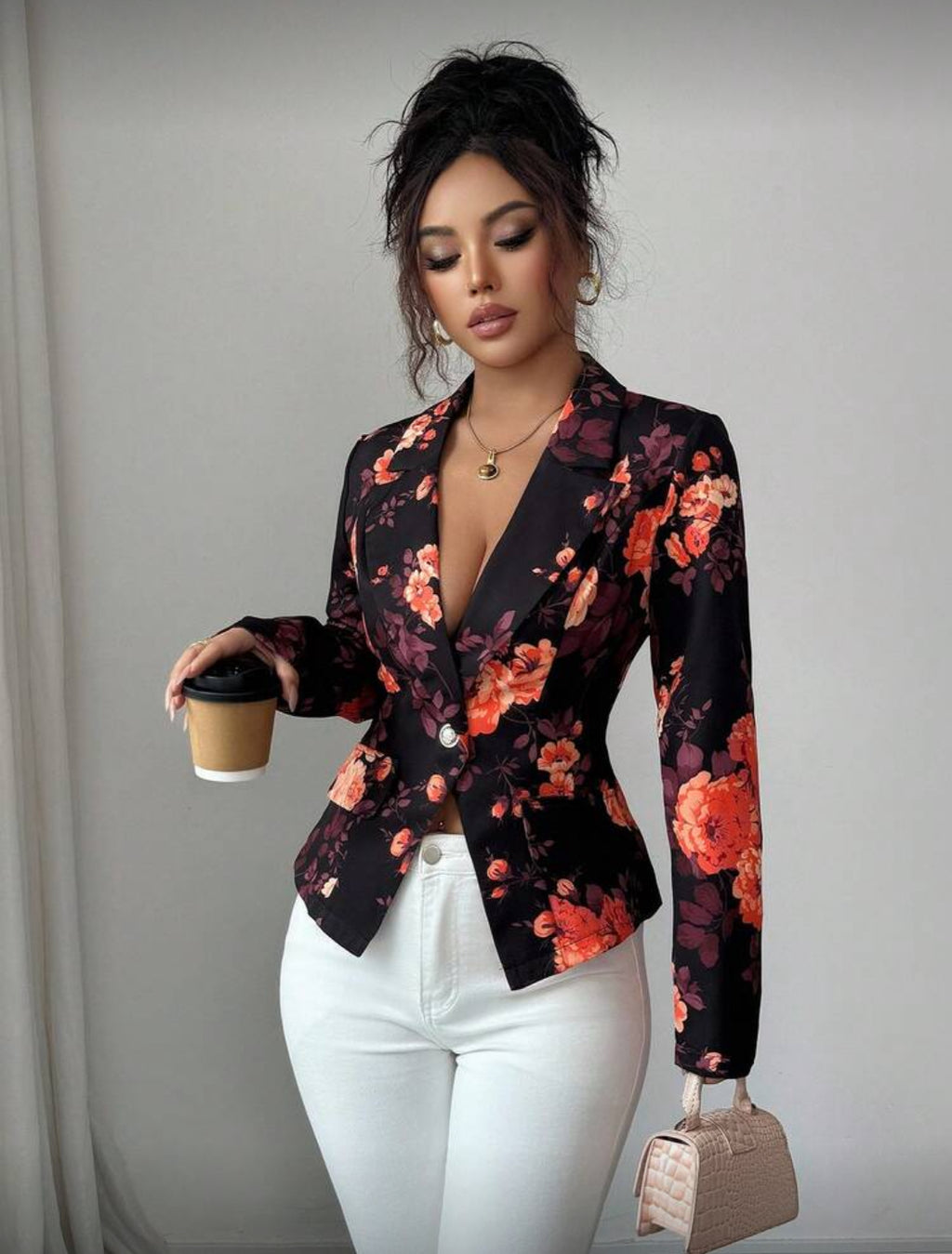 Elegant Floral Tailored Blazer for Women