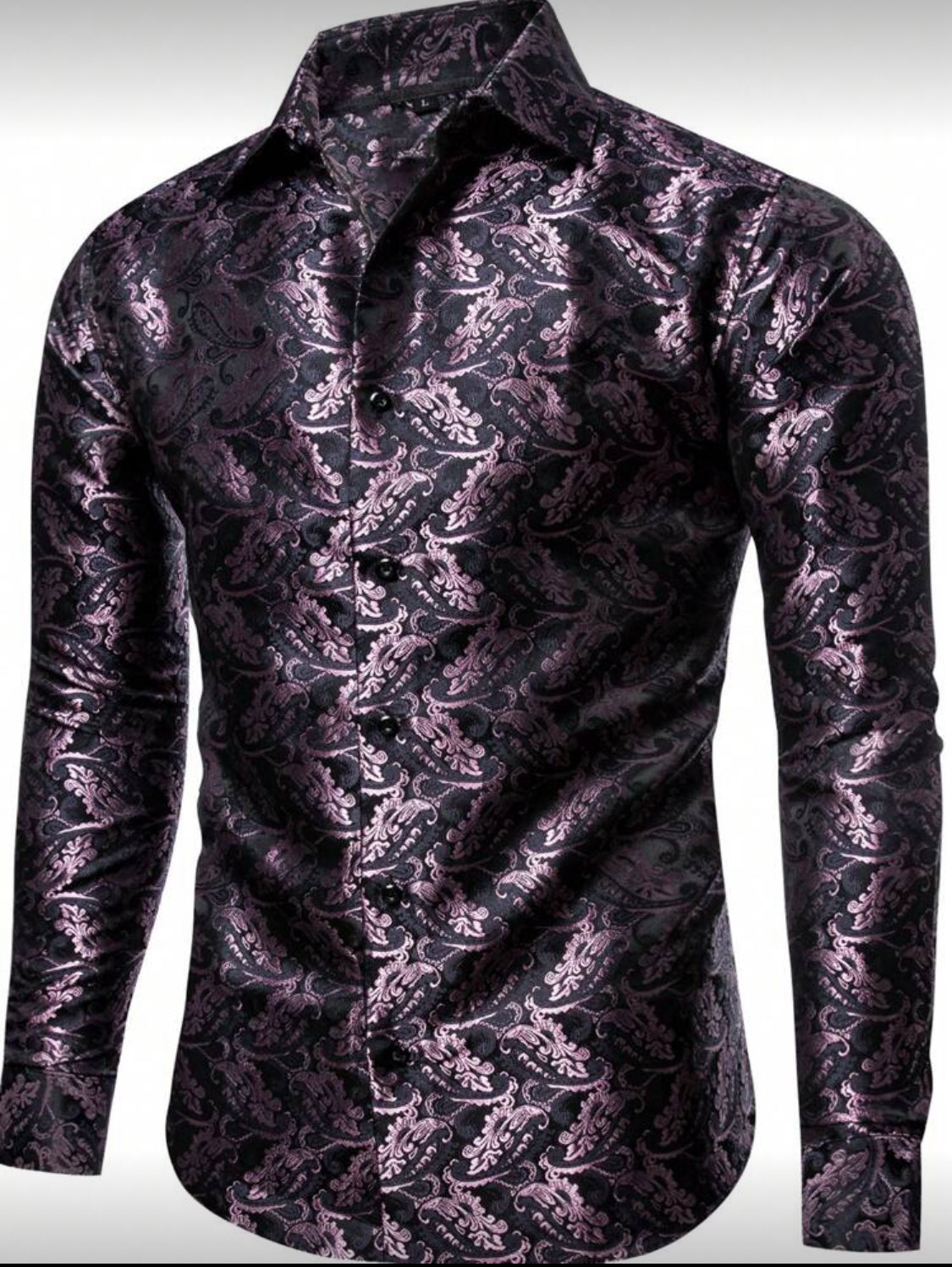 Men’s Premium Black Paisley Pattern Dress Shirt