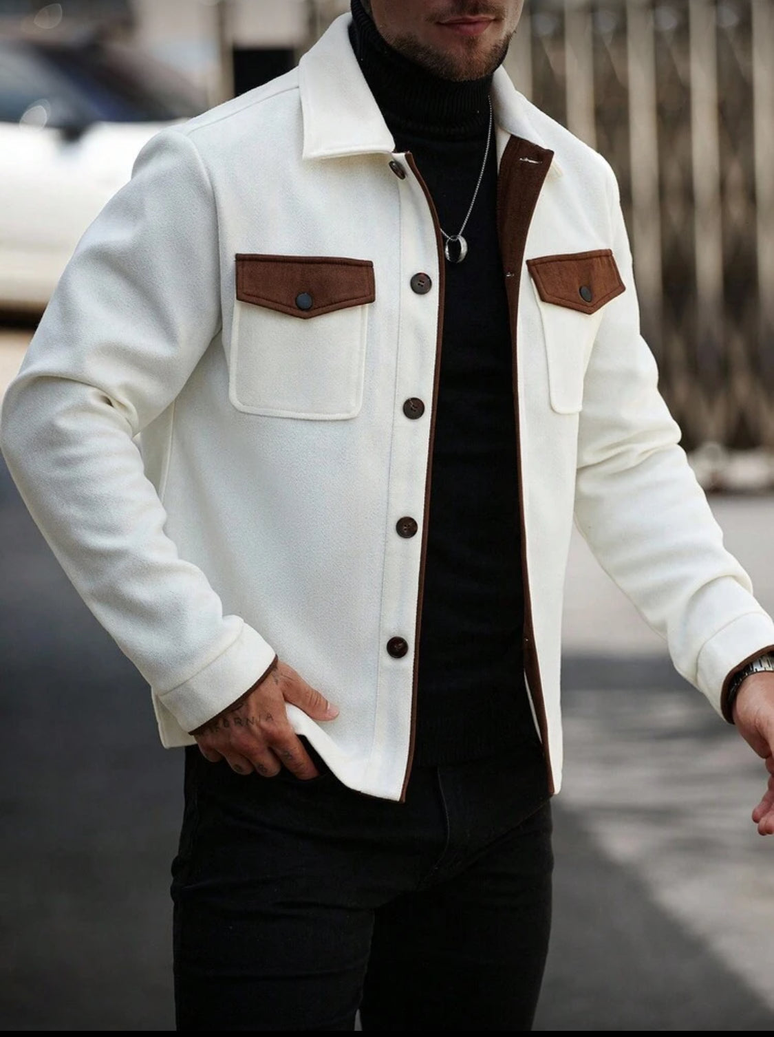 Men’s Contrast Pocket Wool-Blend Jacket