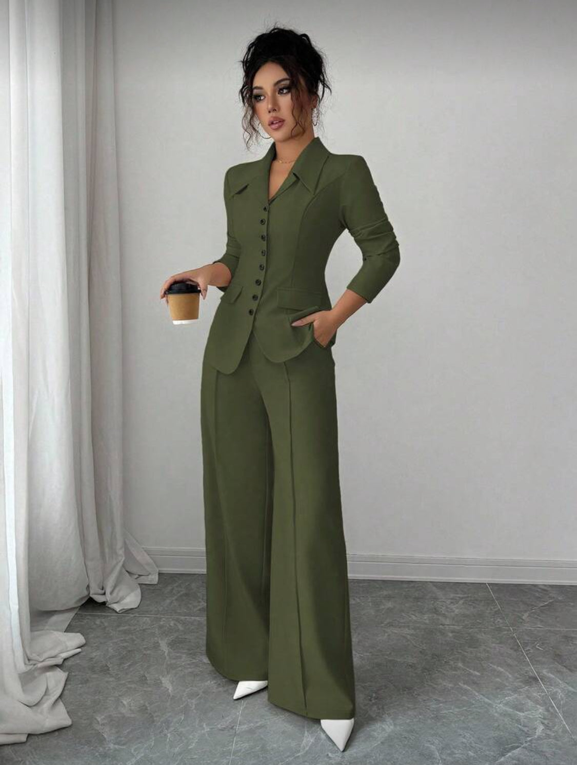 Elegant Tailored Wide-Leg Suit Set for Women