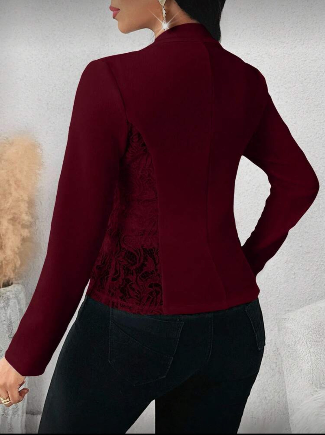 Elegant Lace-Detail Open Front Blazer