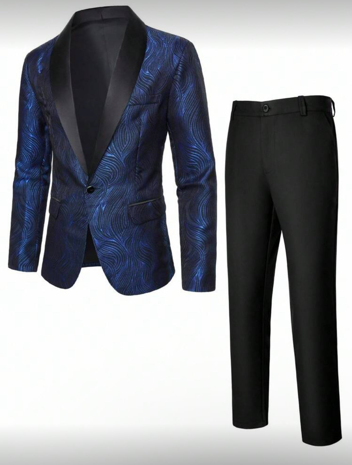 Midnight Blue Patterned Tuxedo Set