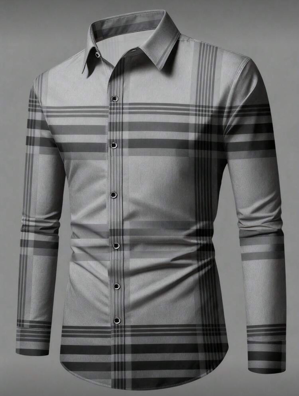Men’s Modern Plaid Slim-Fit Button-Up Shirt
