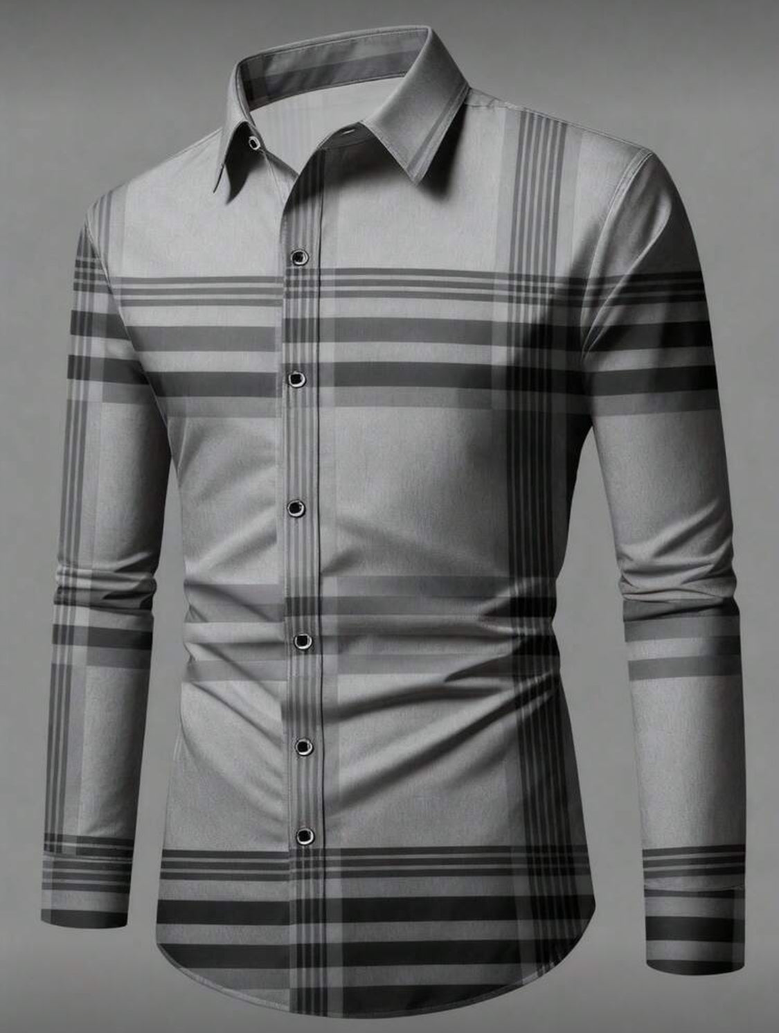Men’s Modern Plaid Slim-Fit Button-Up Shirt