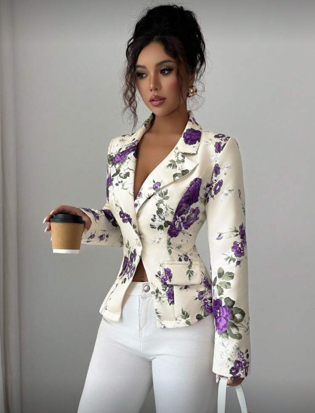 Elegant Floral Tailored Blazer for Women
