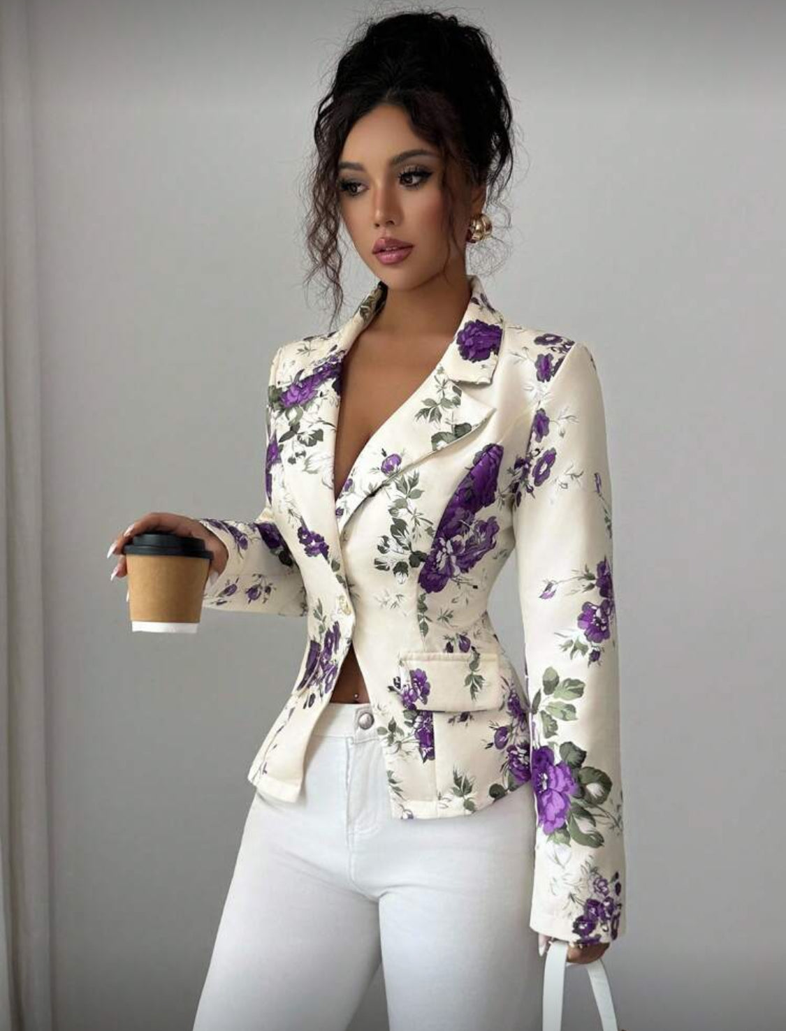 Elegant Floral Tailored Blazer for Women