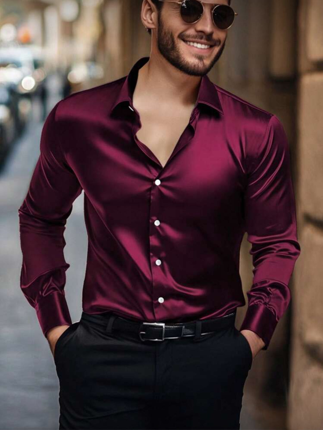 Men’s Slim Fit Satin Dress Shirt – Modern Elegant Style