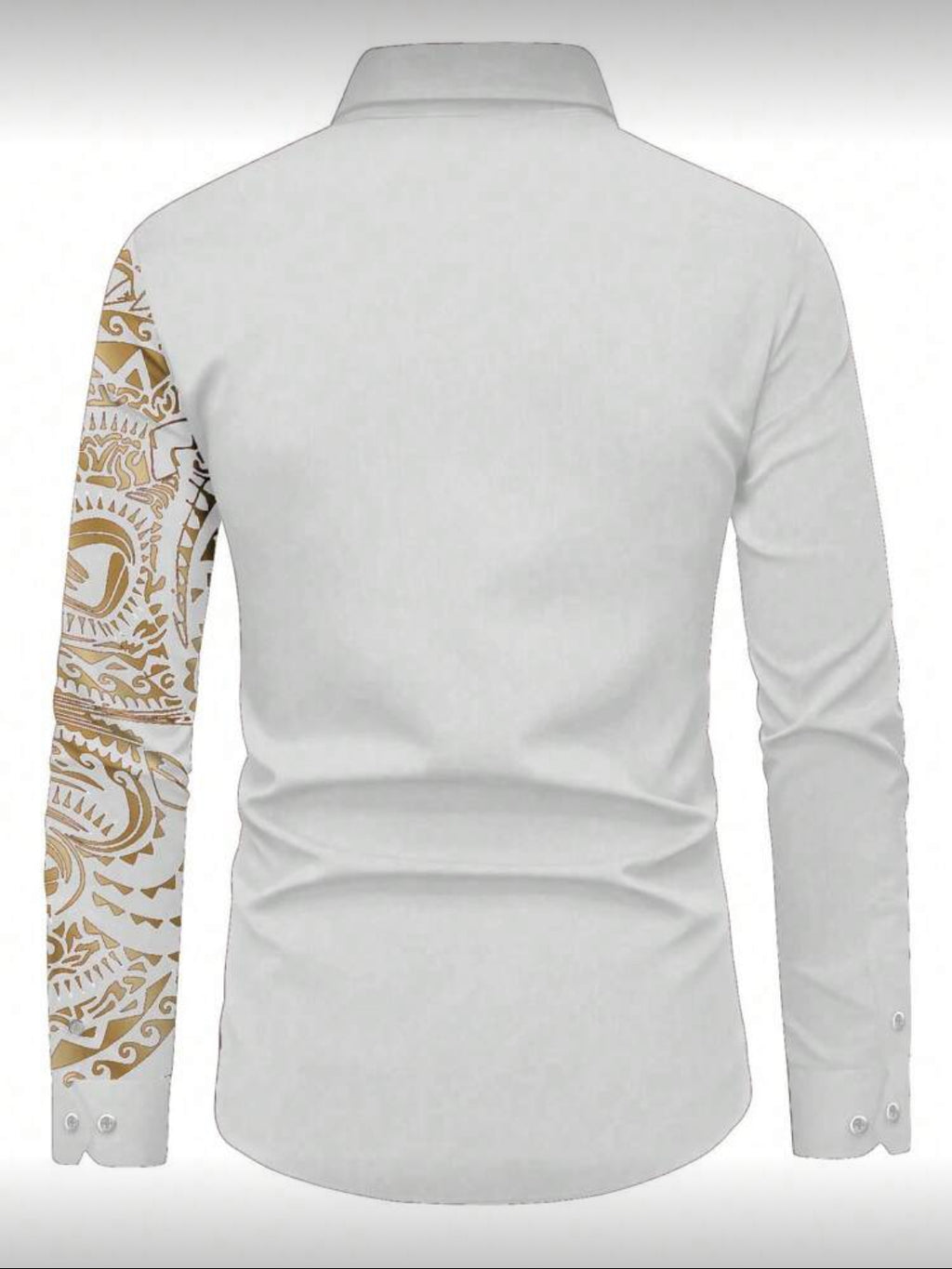 Men’s Slim Fit Designer Shirt with Gold Tribal Pattern