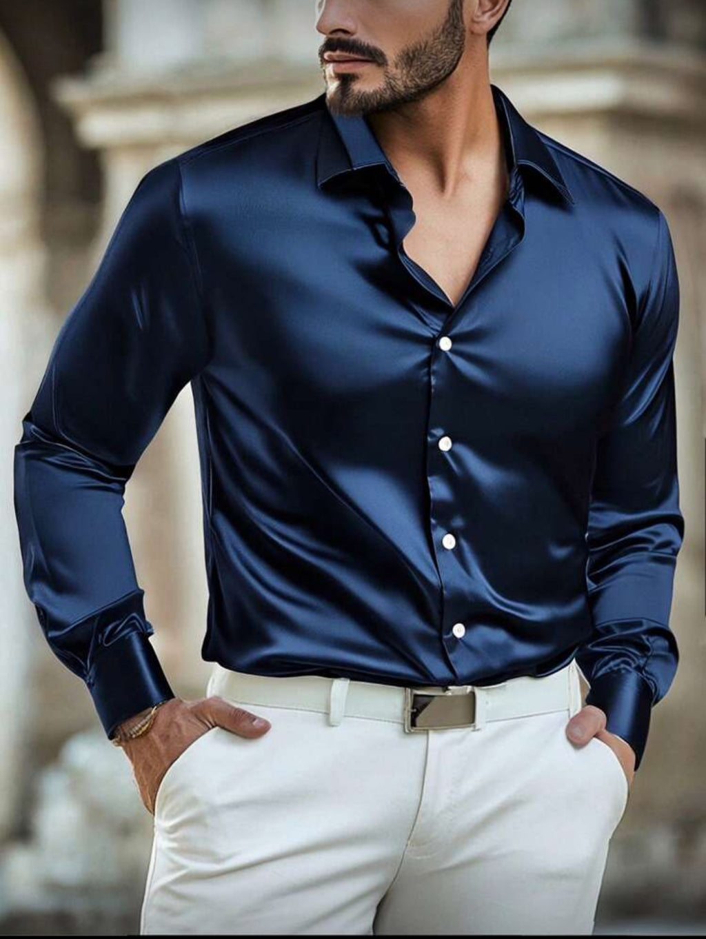 Men’s Slim Fit Satin Dress Shirt – Modern Elegant Style