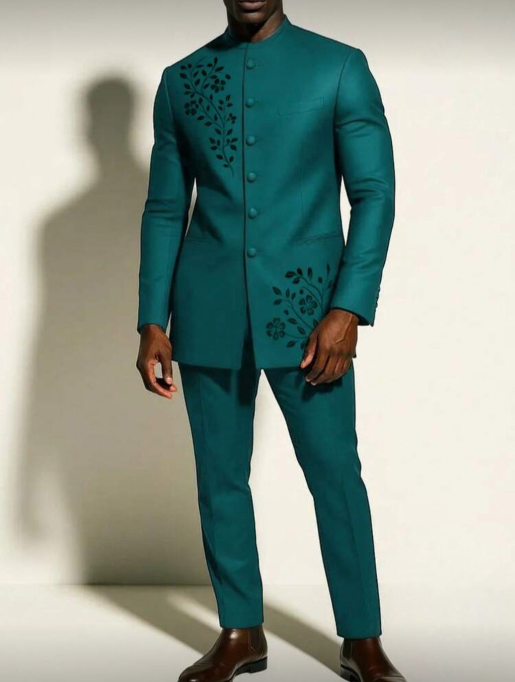 Teal Floral Accent Classic Menswear Set