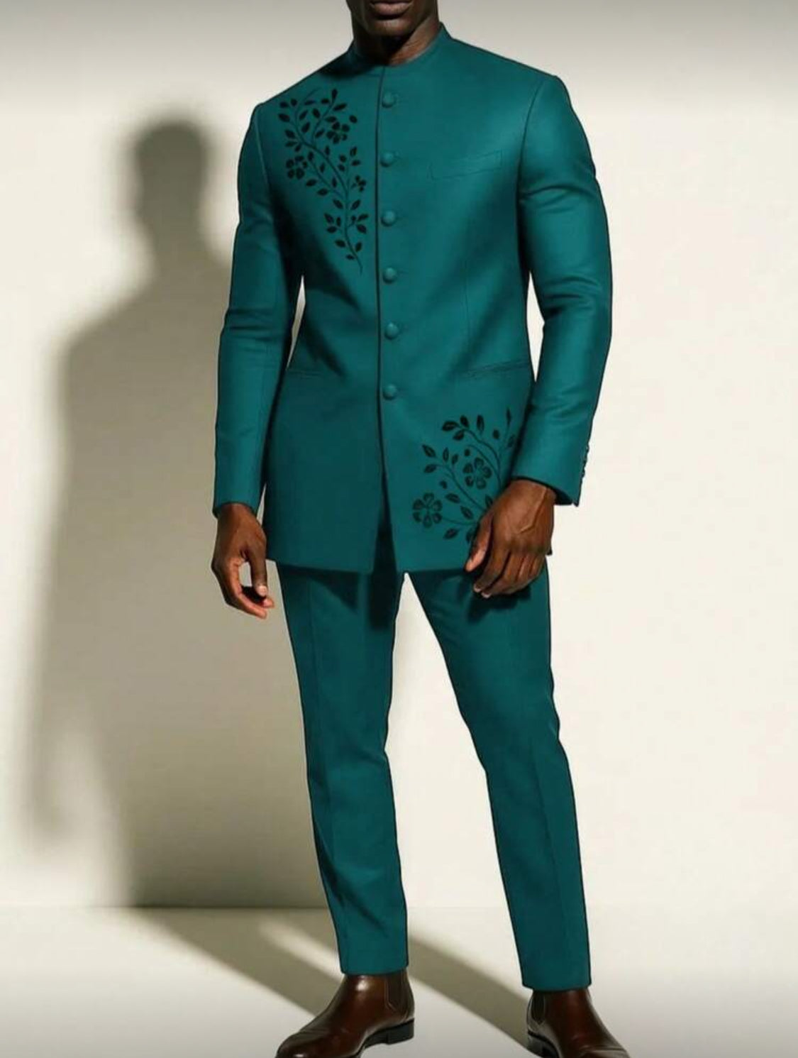 Teal Floral Accent Classic Menswear Set
