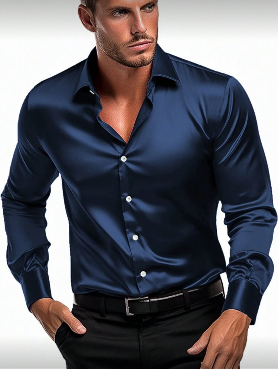 Men’s Slim Fit Satin Dress Shirt – Modern Elegant Style