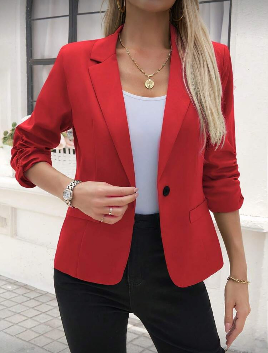 Classic Tailored Single-Button Blazer