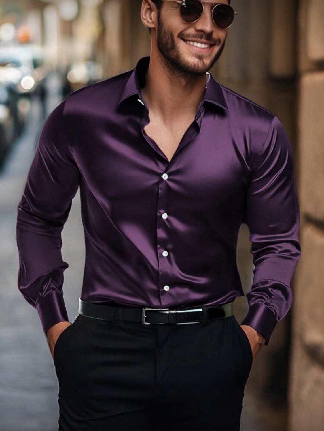 Men’s Slim Fit Satin Dress Shirt – Modern Elegant Style