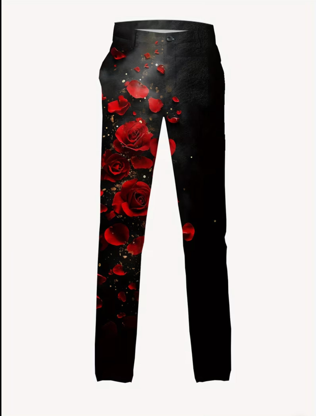 Men’s Black Rose Floral Suit Set with Red Petal Design