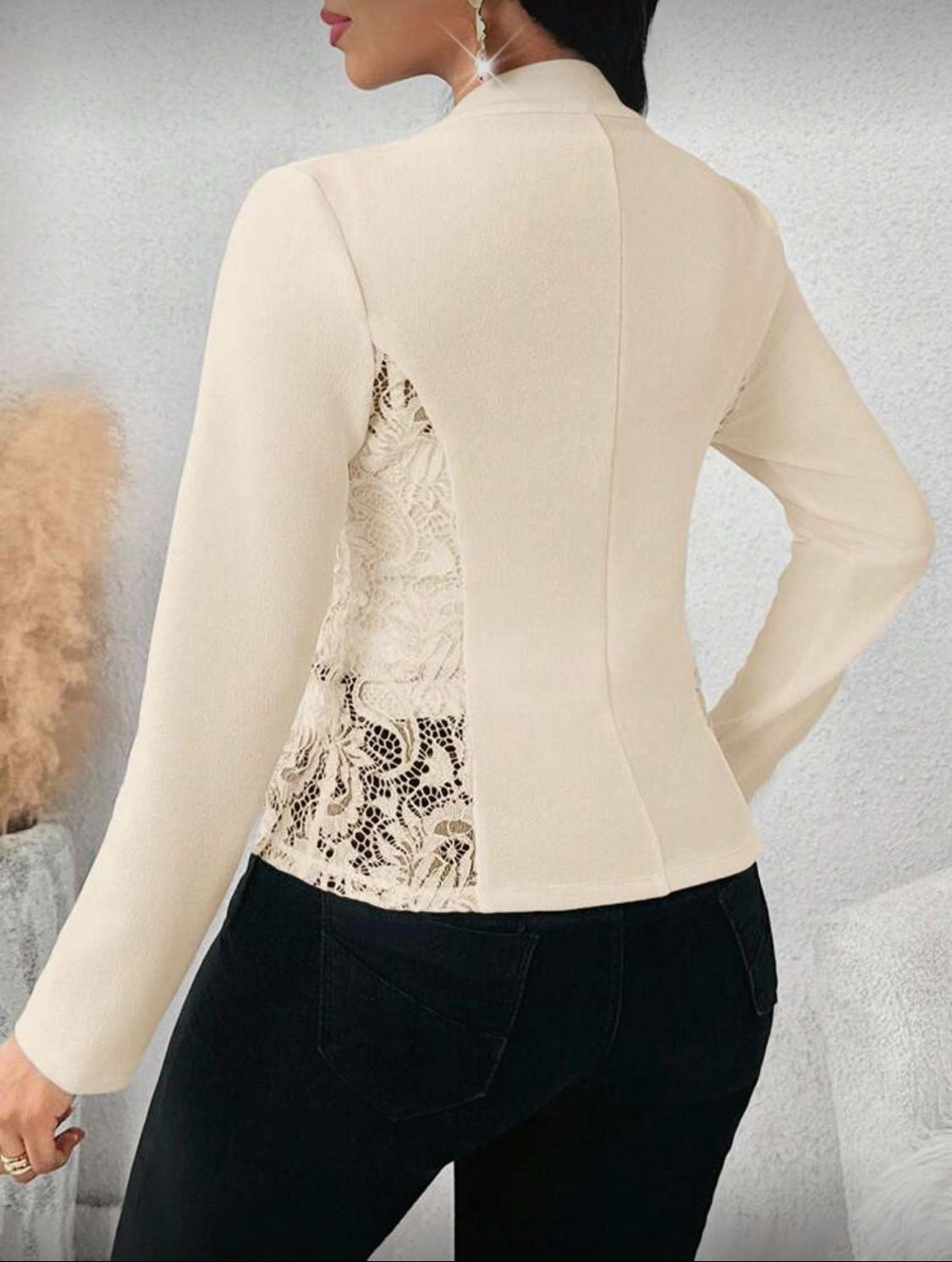 Elegant Lace-Detail Open Front Blazer