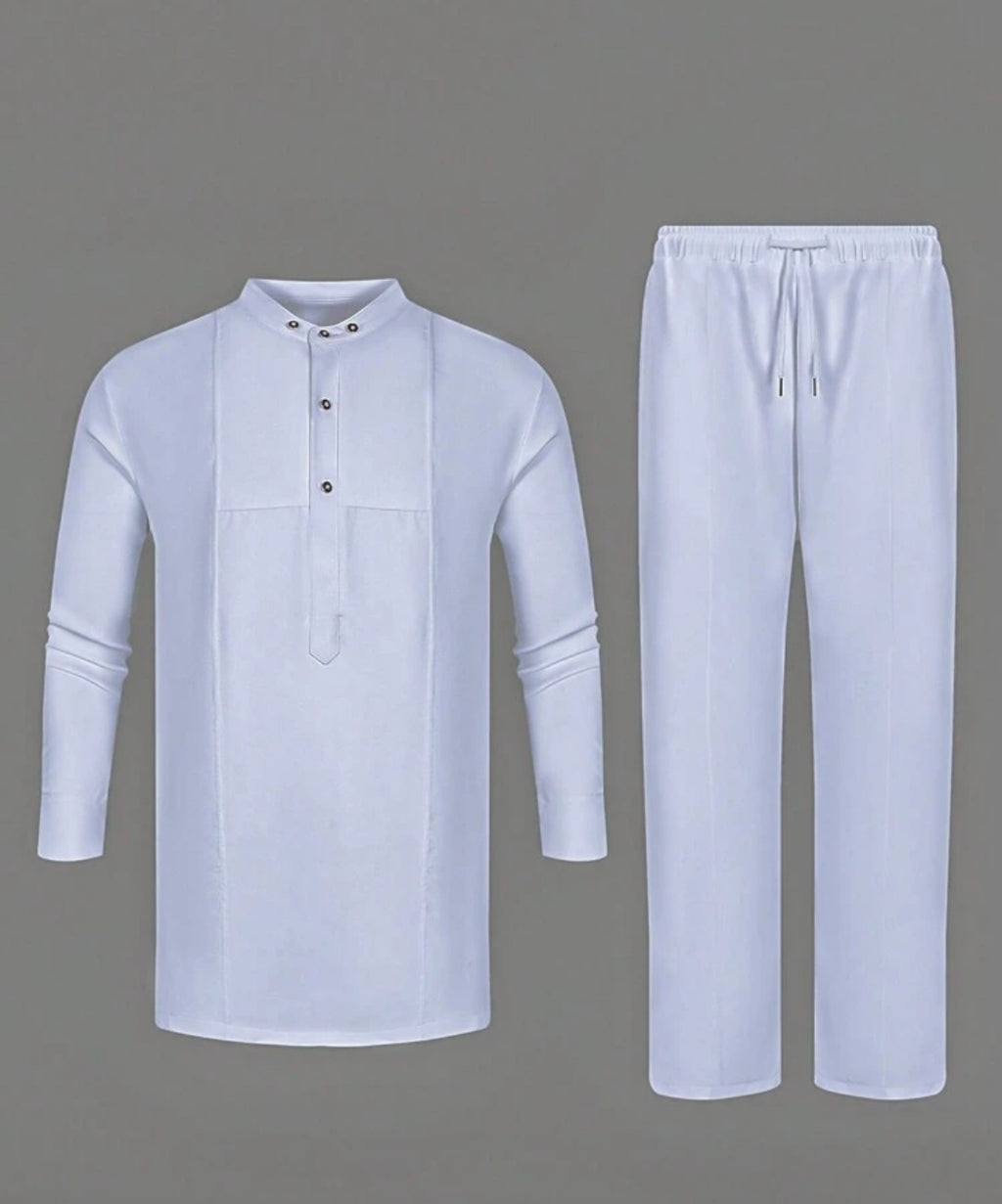 Classic White Men’s Traditional Two-Piece Outfit