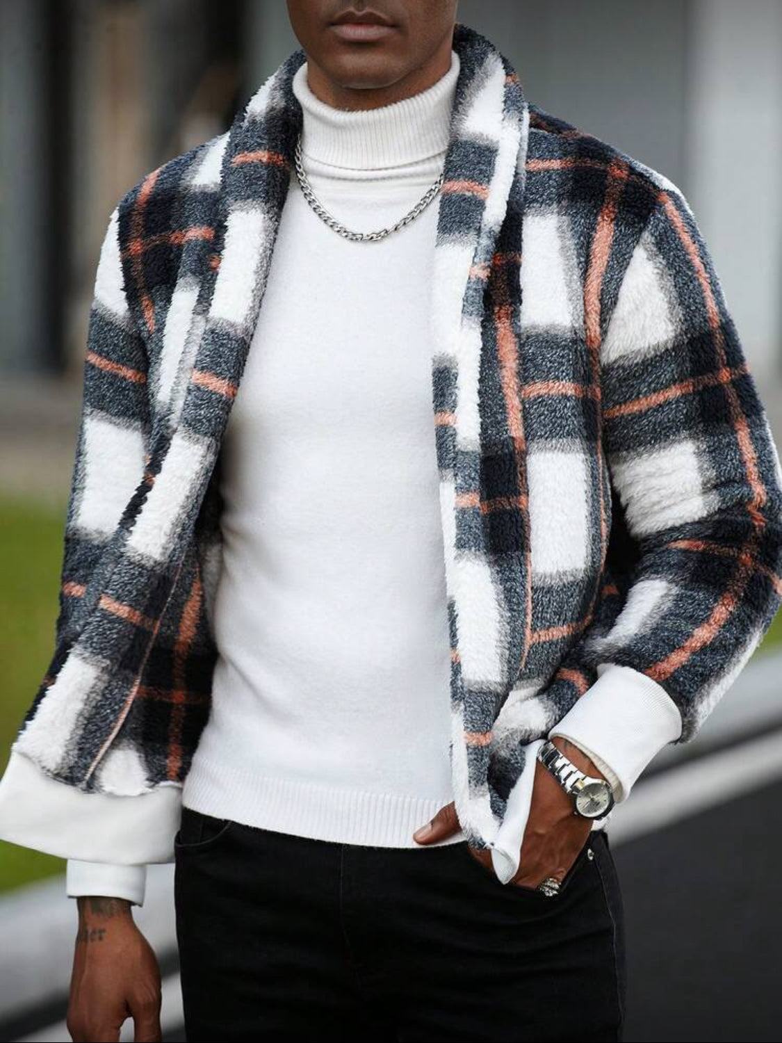 Men’s Cozy Checkered Fleece Cardigan