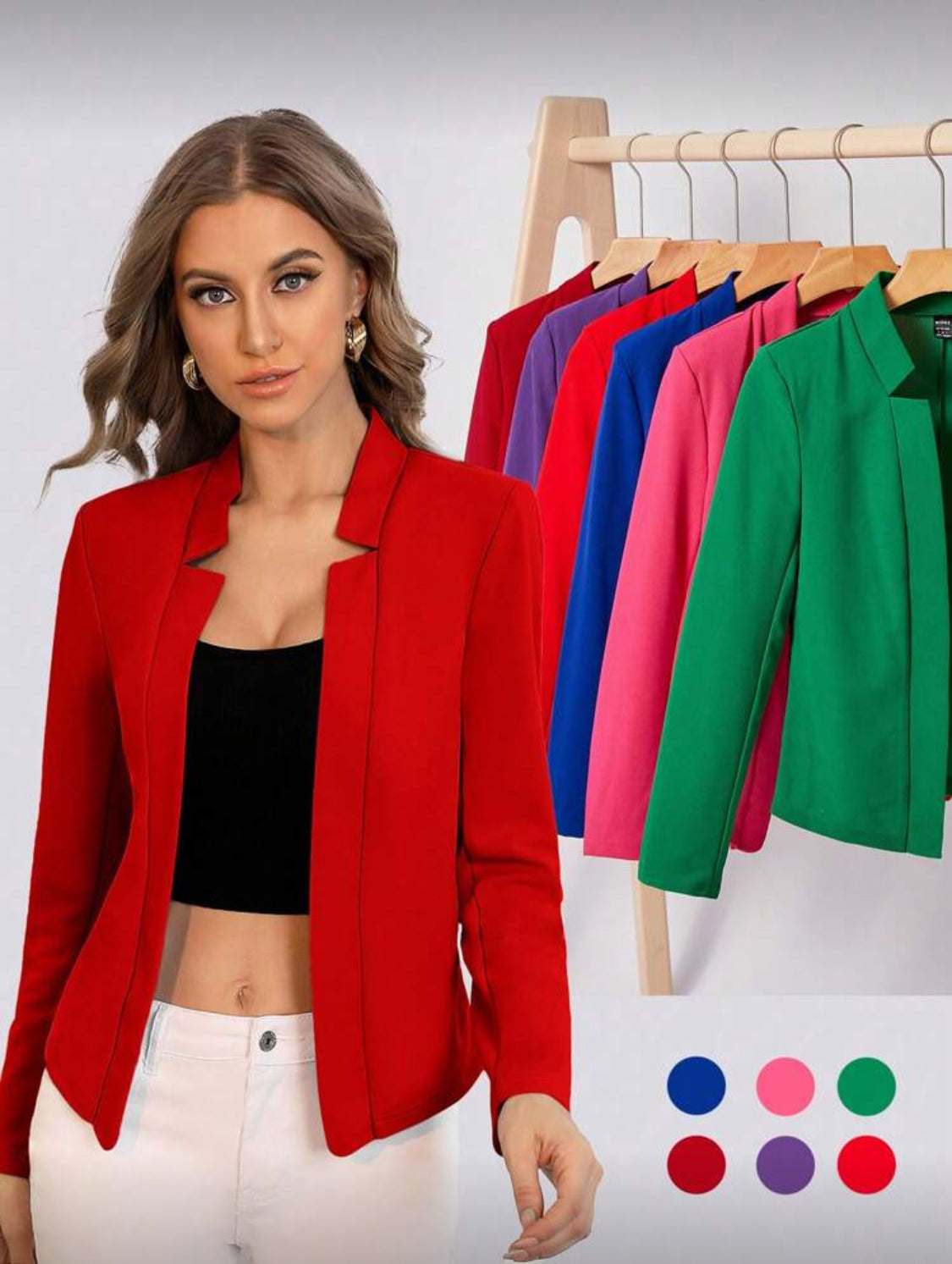 Elegant Open-Front Cropped Blazer Jacket