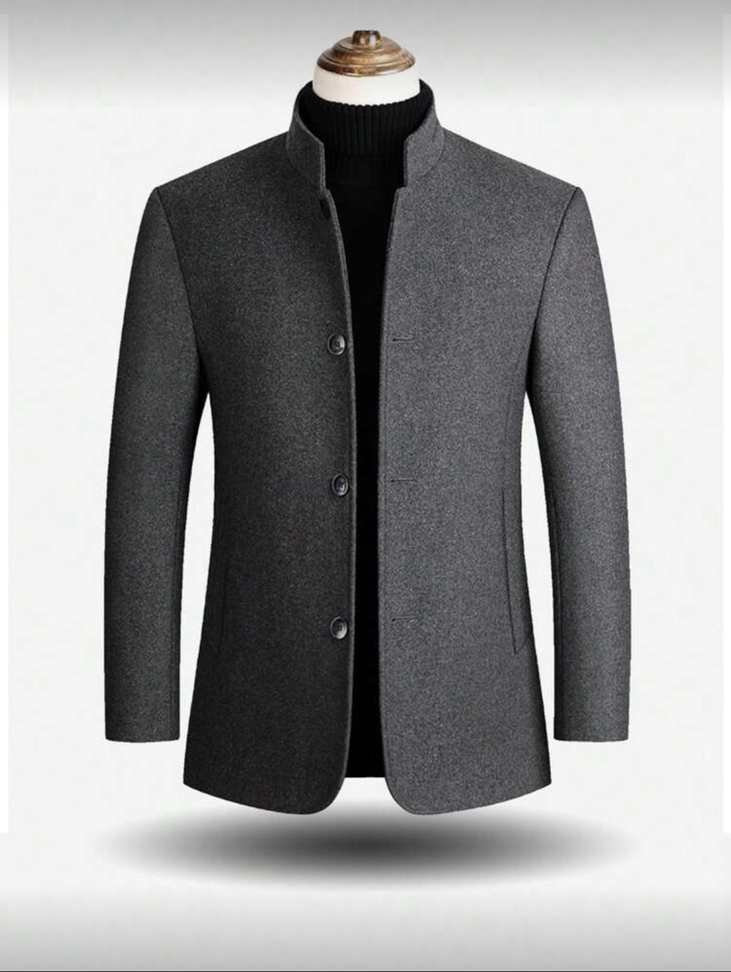 Men’s Stand Collar Wool-Blend Coat