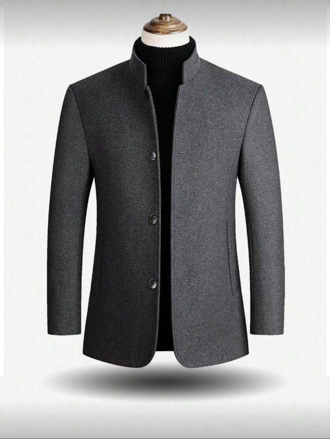 Men’s Stand Collar Wool-Blend Coat