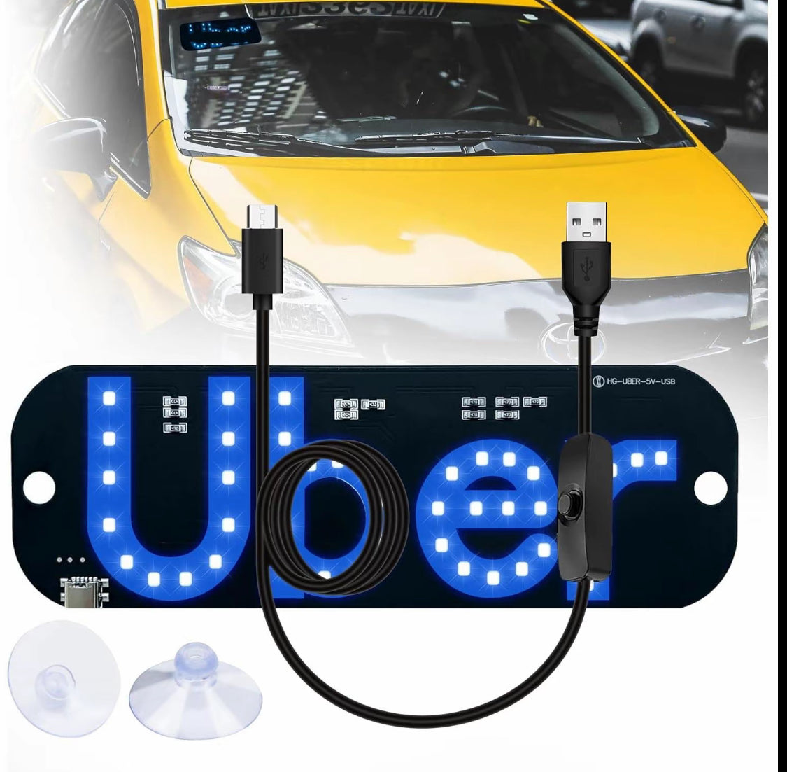 USB LED Uber Sign – Bright Ride-Share Dashboard Light with On/Off Switch