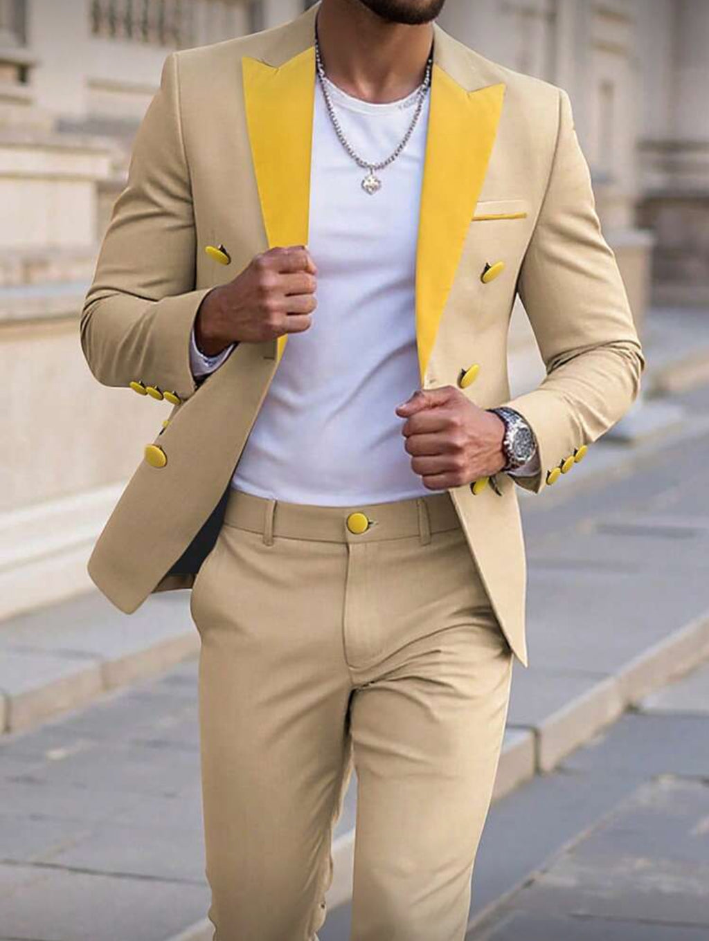 Beige & Yellow Accent Modern Suit