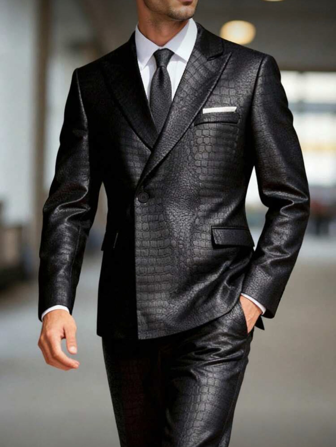 Luxury Black Textured Suit – Modern Slim Fit