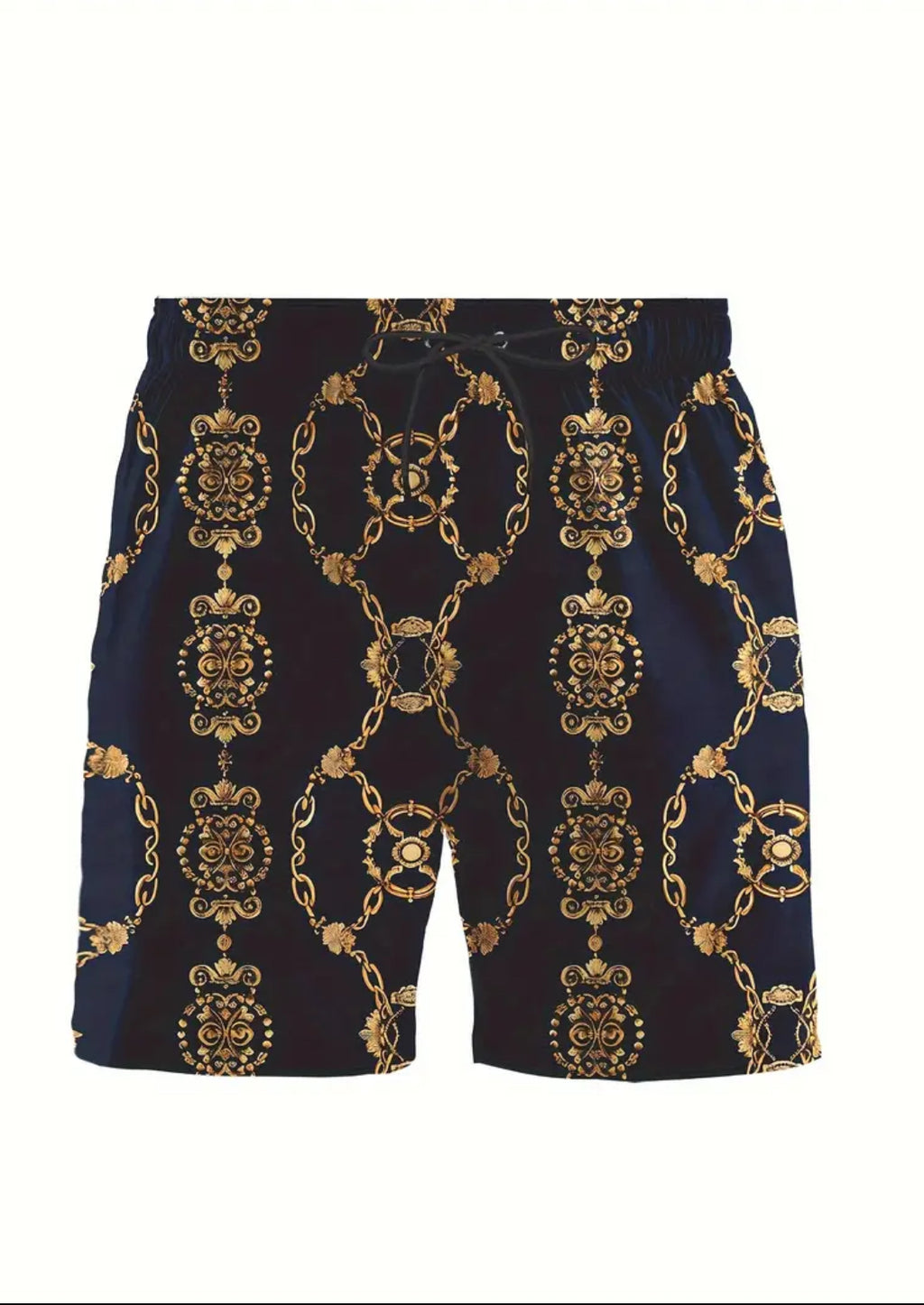Men’s 3-Piece Summer Outfit Set – Luxury Chain Print Shirt, Shorts & Bucket Hat | Casual Fashion Matching Set