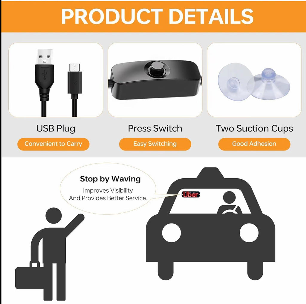 USB LED Uber Sign – Bright Ride-Share Dashboard Light with On/Off Switch