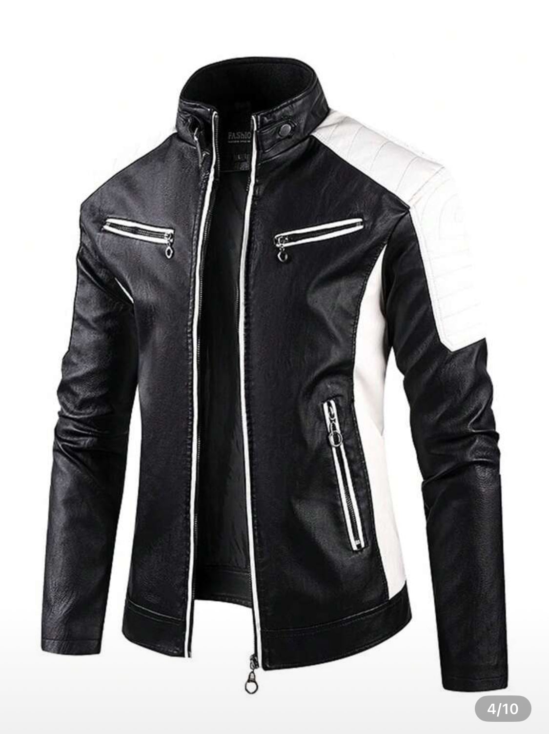 Men’s Contrast Panel Moto Leather Jacket