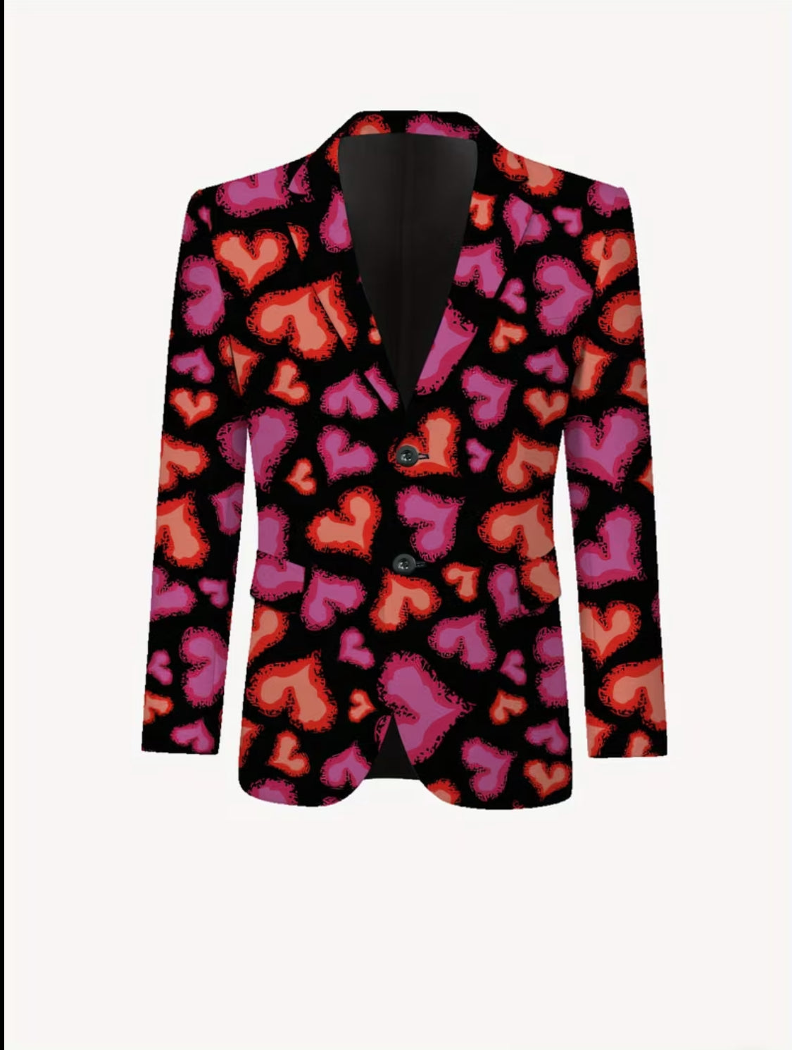 Men’s Black Heart Pattern Suit Set – Pink & Red Graphic Design