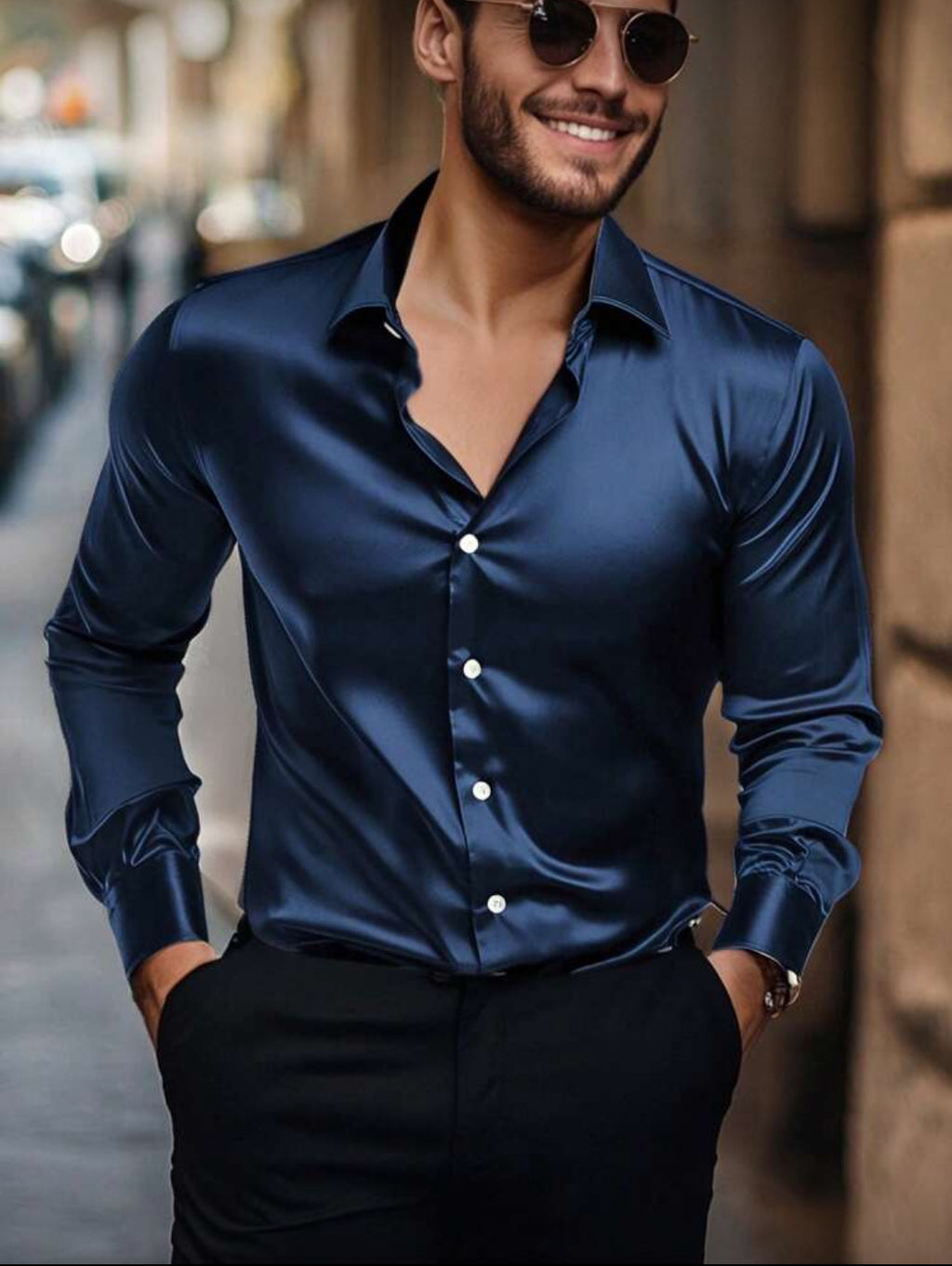 Men’s Slim Fit Satin Dress Shirt – Modern Elegant Style