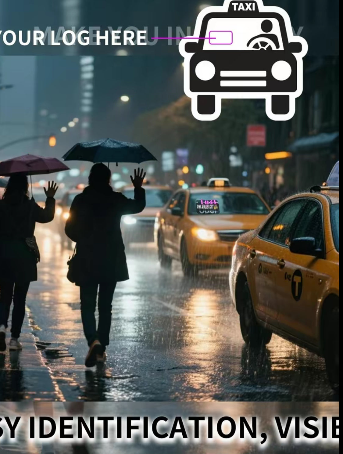 USB LED “Pink & White Light” Car Sign – Ride-Share Dashboard Display with On/Off Switch