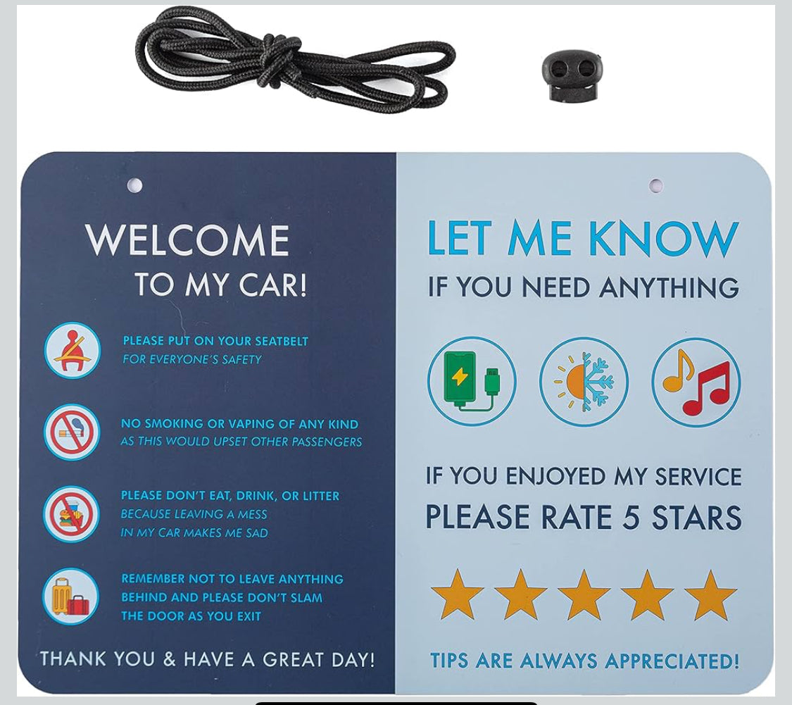 5-Star Driver Courtesy Car Sign – Passenger Rules & Service Reminder Hanging Sign