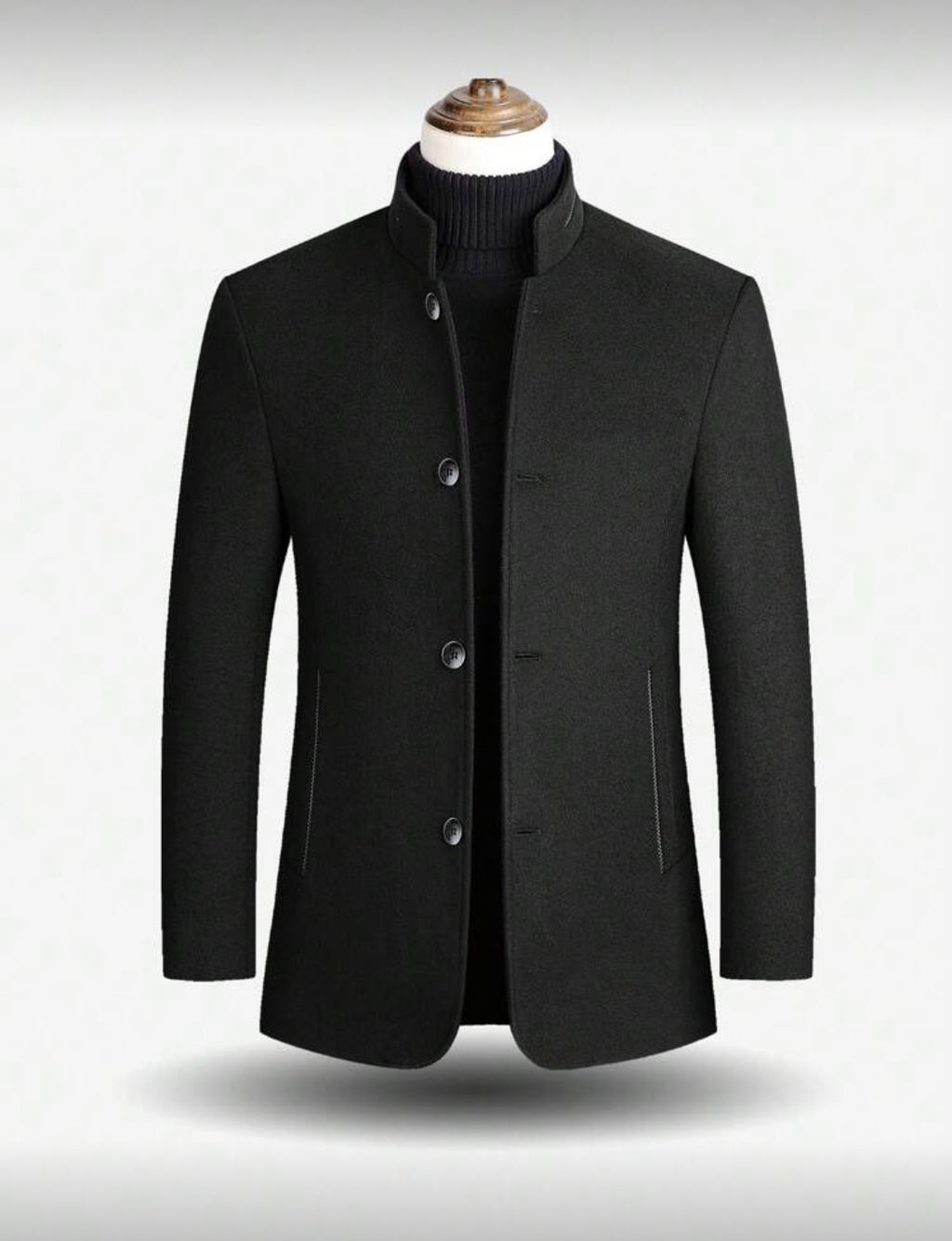 Men’s Stand Collar Wool-Blend Coat
