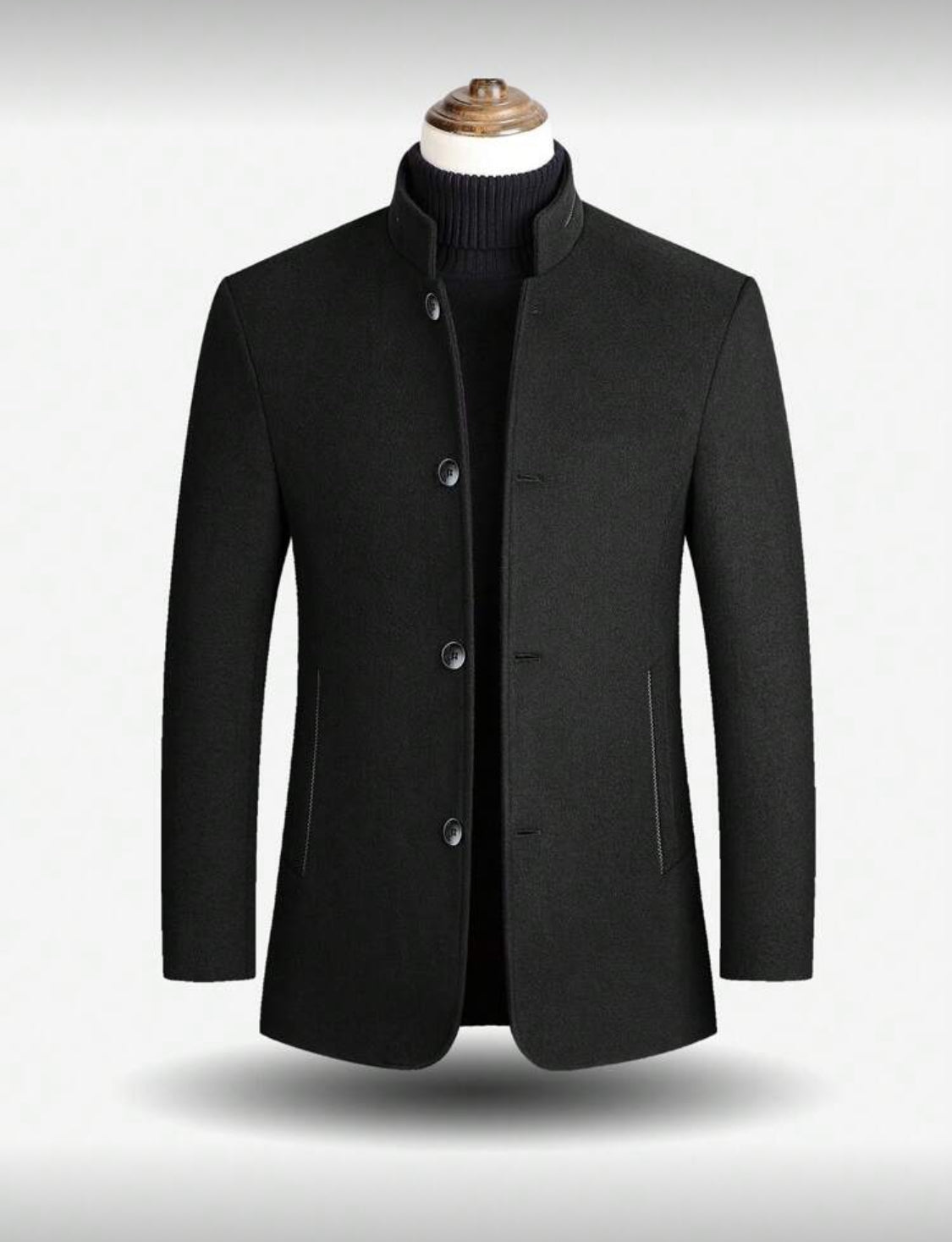 Men’s Stand Collar Wool-Blend Coat