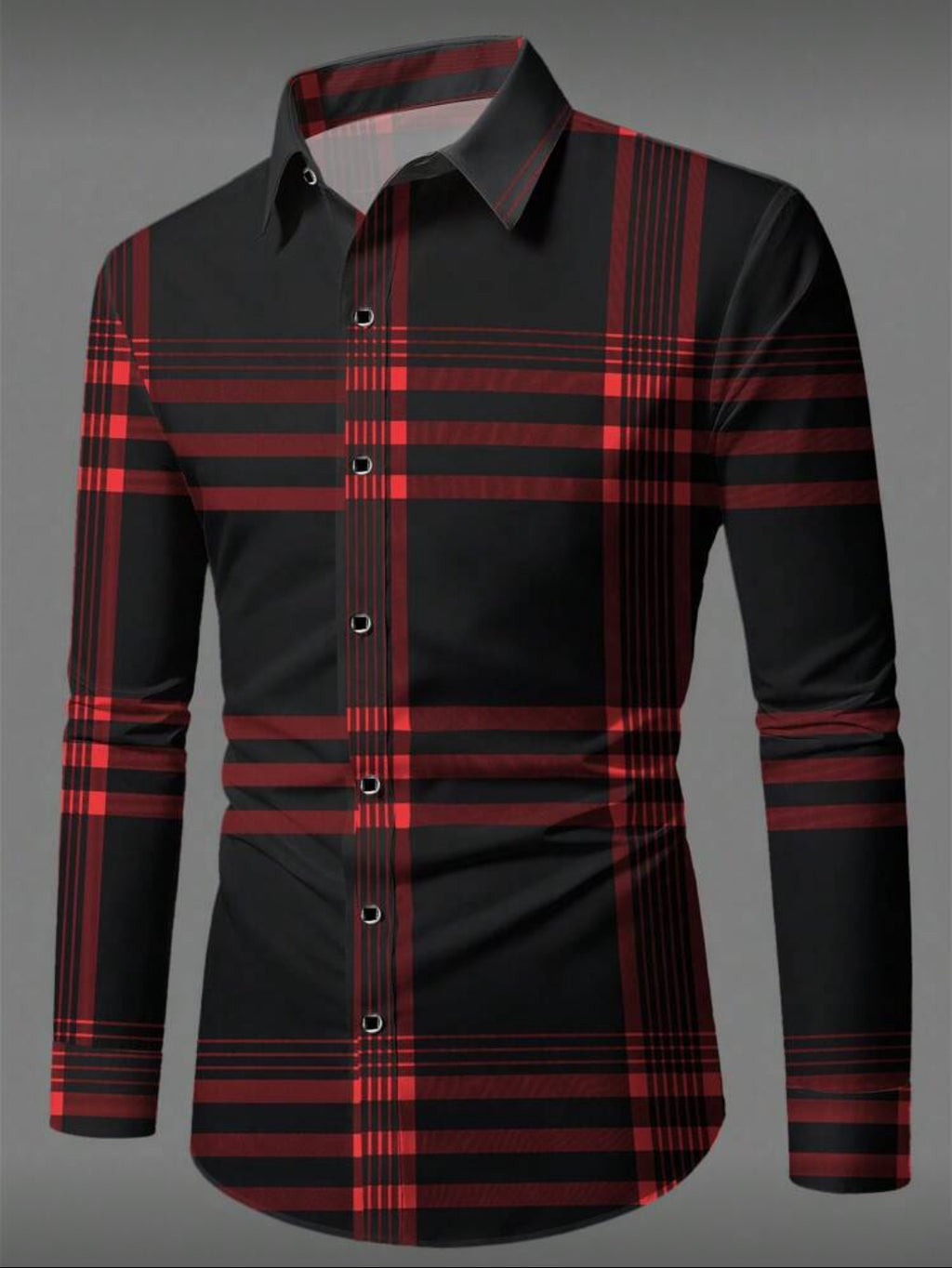 Men’s Modern Plaid Slim-Fit Button-Up Shirt