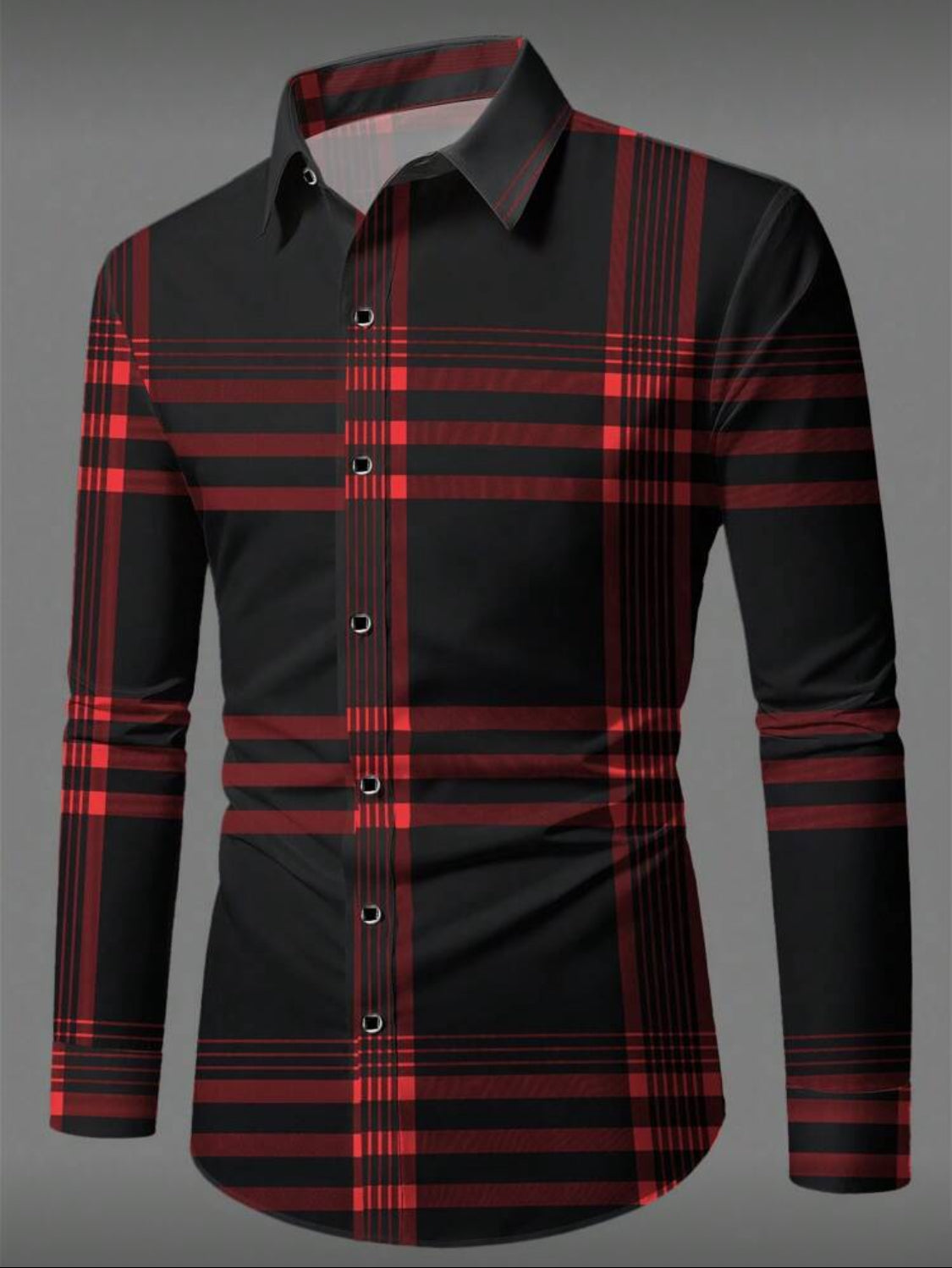 Men’s Modern Plaid Slim-Fit Button-Up Shirt