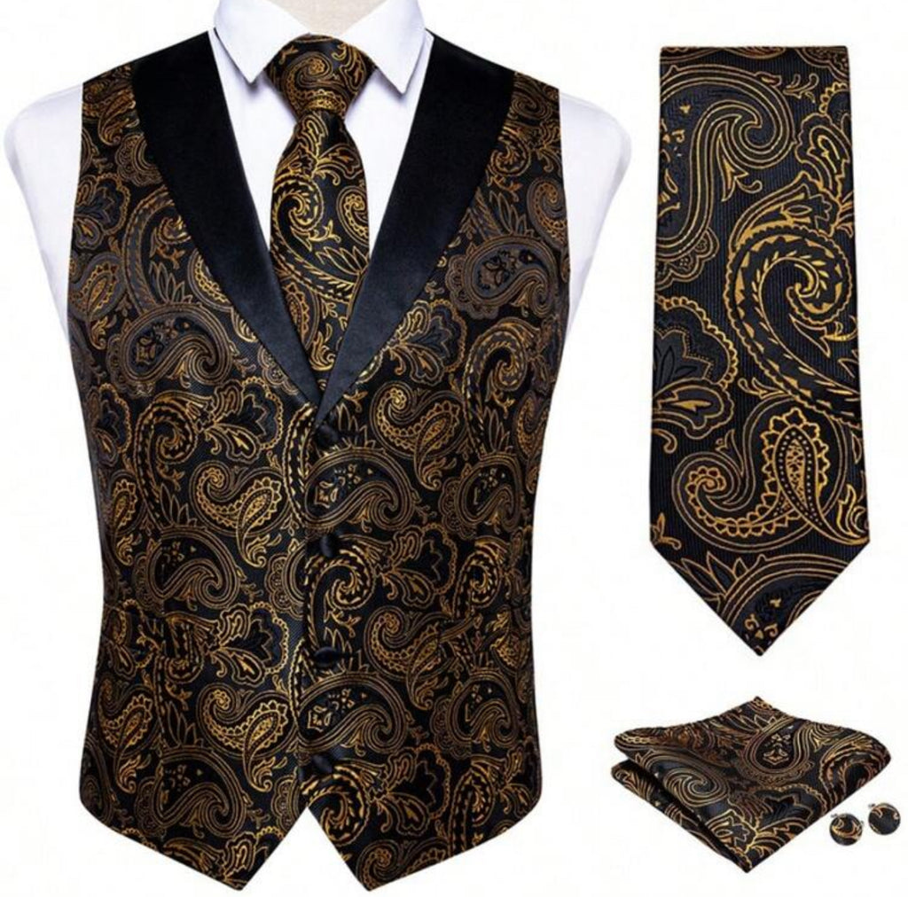Luxury Paisley Men’s Waistcoat & Tie Set