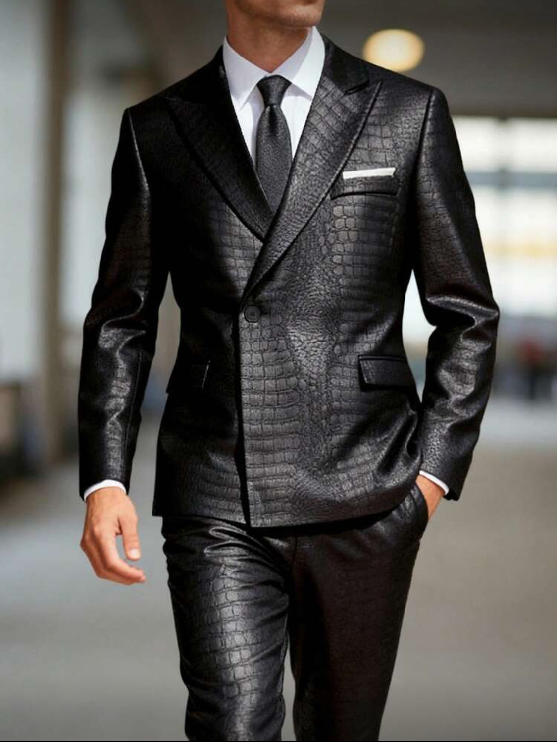 Luxury Black Textured Suit – Modern Slim Fit