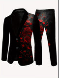 Men’s Black Rose Floral Suit Set with Red Petal Design