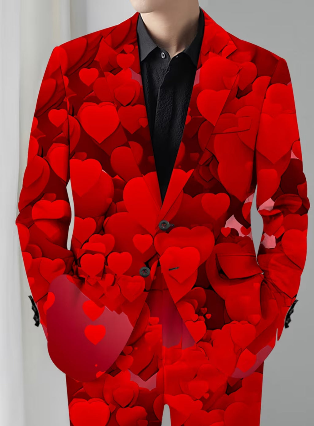 Men’s Red Heart Print Suit Set – Bold Valentine Statement Outfit