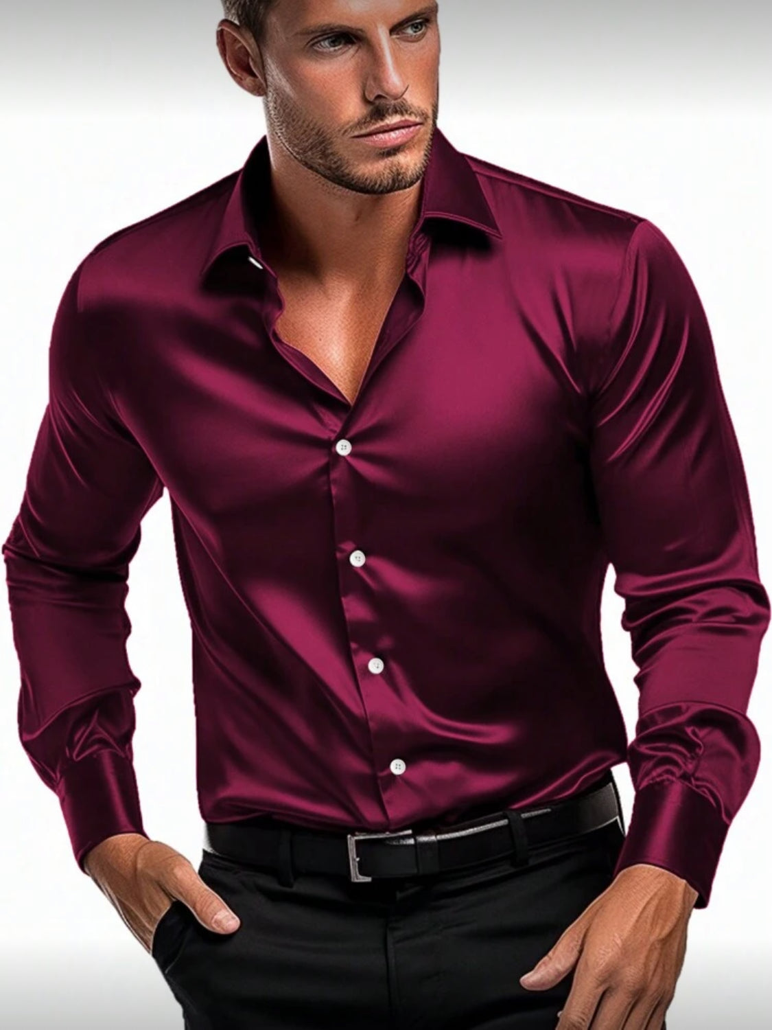 Men’s Slim Fit Satin Dress Shirt – Modern Elegant Style