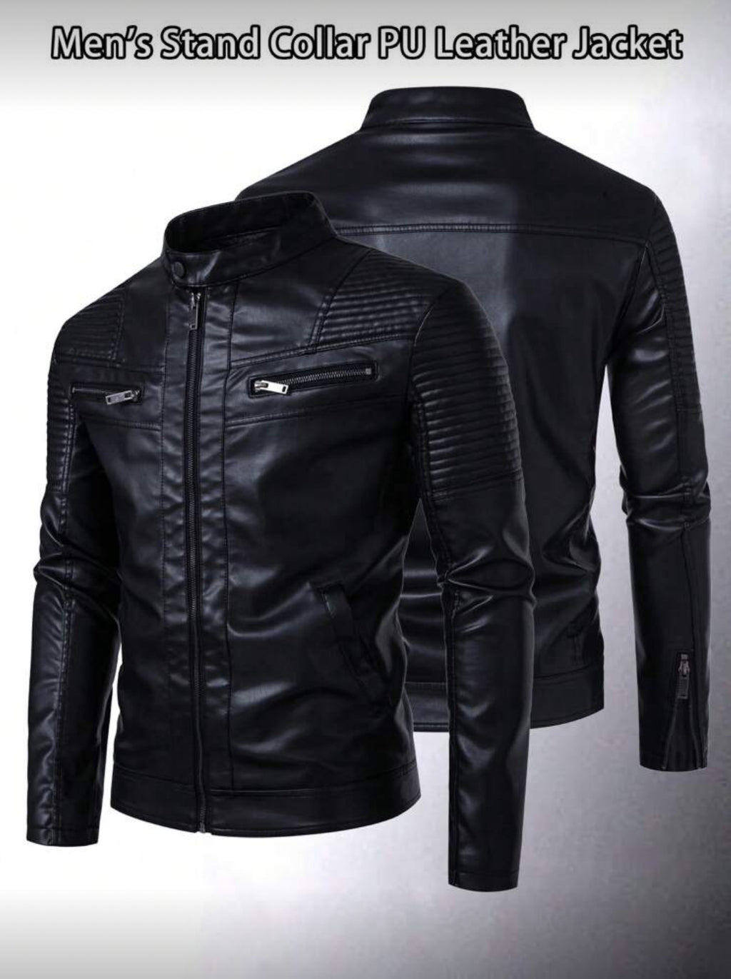 Men’s Stand Collar PU Leather Jacket