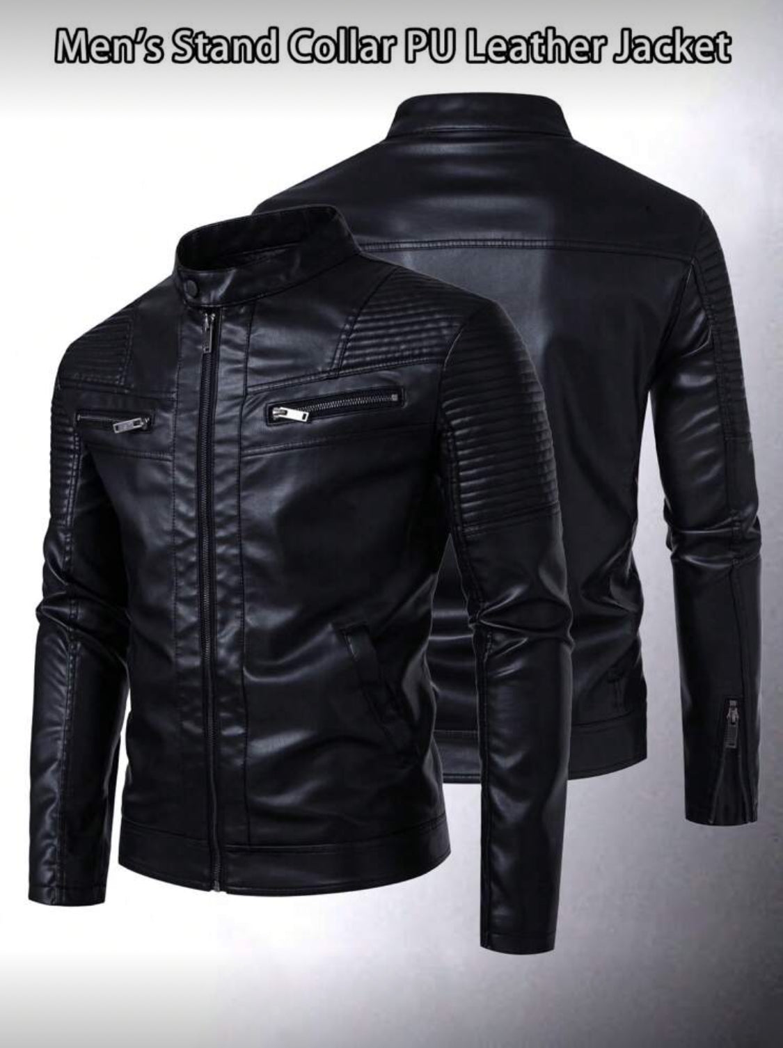 Men’s Stand Collar PU Leather Jacket