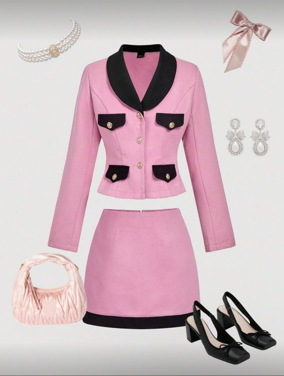Elegant Pink Two-Piece Skirt Suit for Women