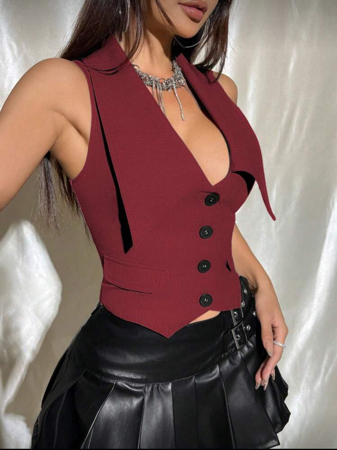 Tailored Sleeveless Buttoned Vest Top